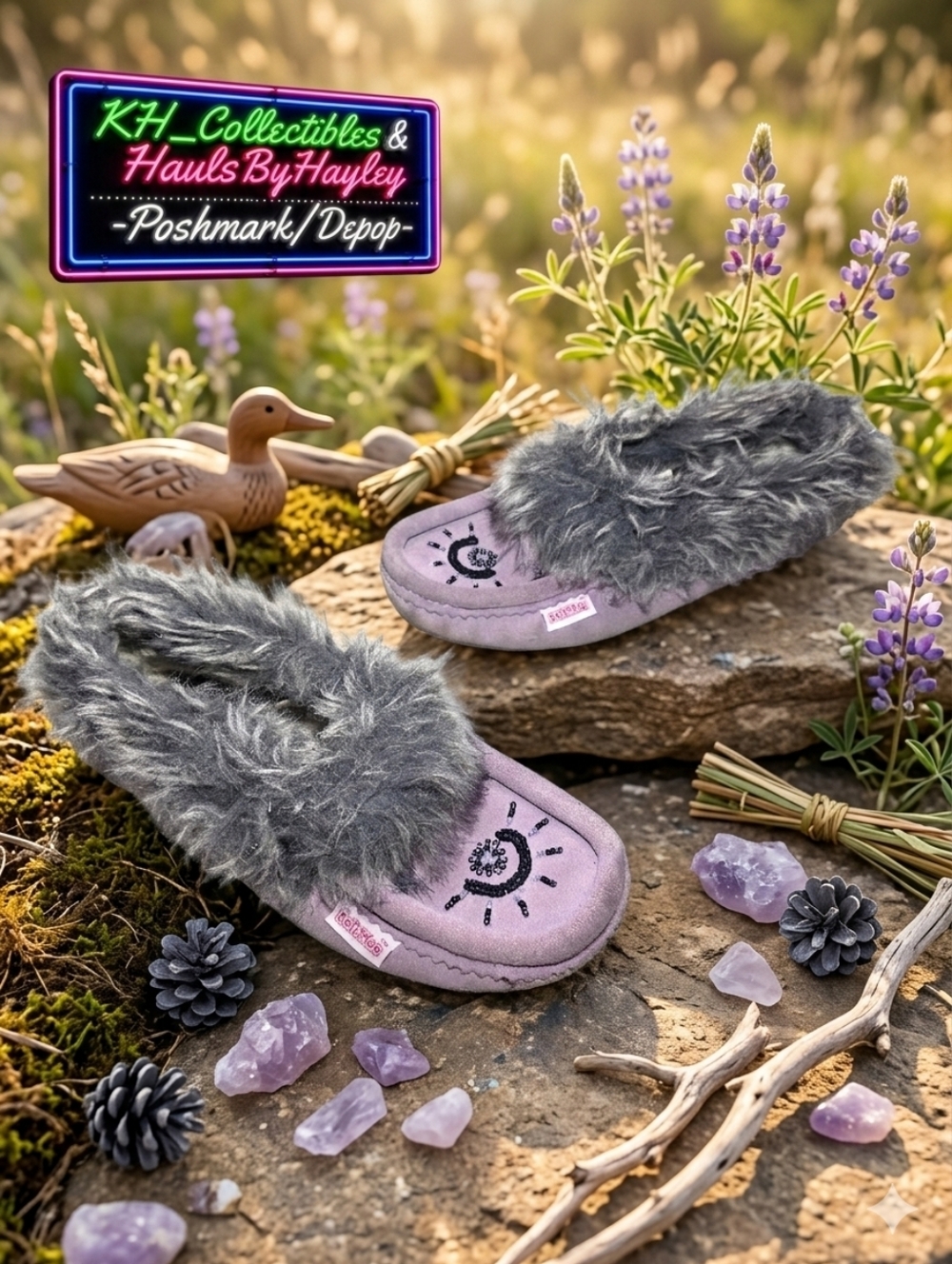 SoftMoc Lavender Suede Beaded Moccasin Slippers - Women's Size 6